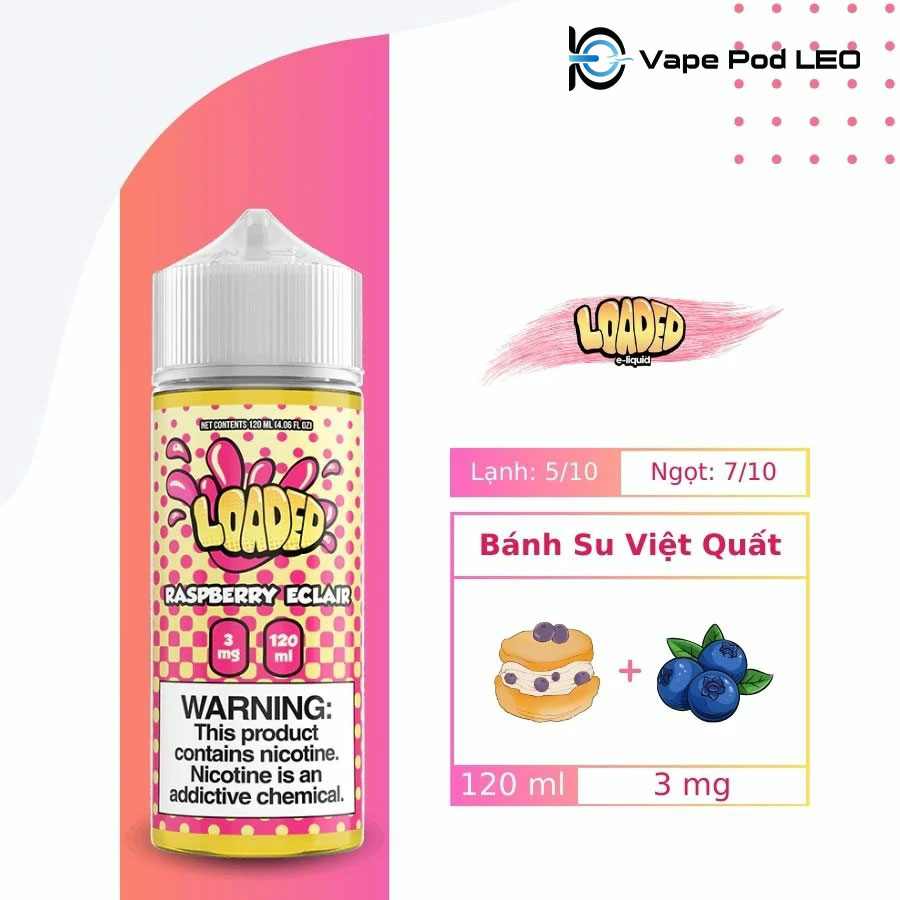 Loaded Bánh Su Mâm Xôi 120ml   Raspberry Eclair