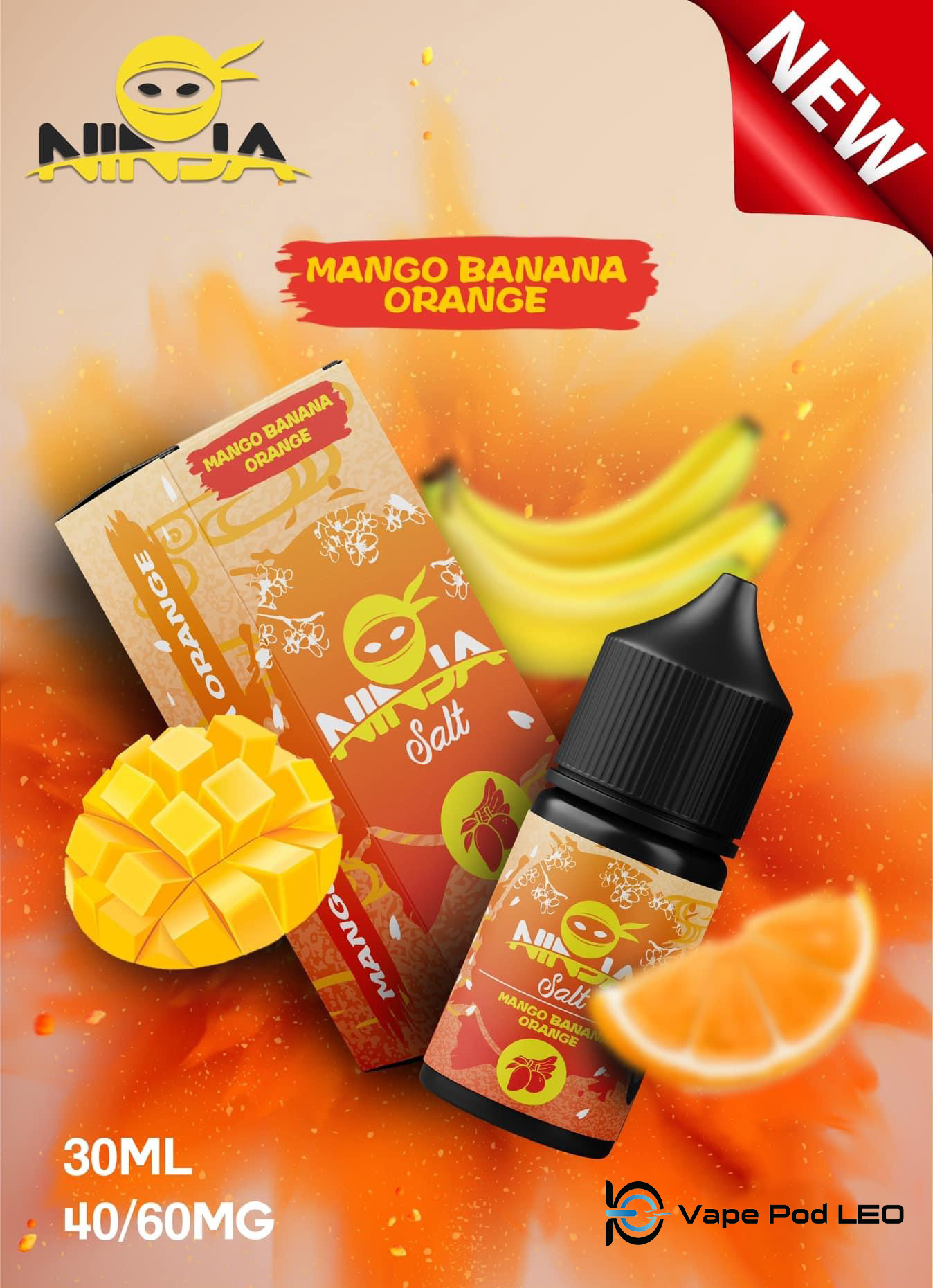 Ninja Salt Xoài Chuối Cam 30ml Mango Banana Orange