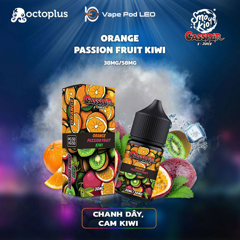 Smokio Cassper Cam Chanh Dây Kiwi 30ml   Orange Passion Fruit Kiwi